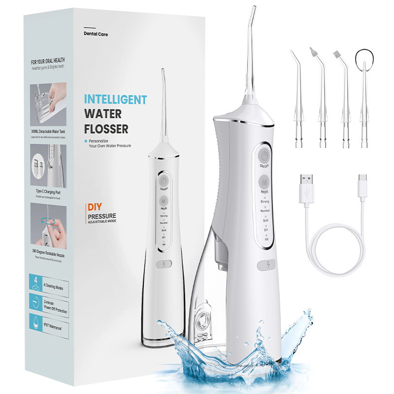 Water Flosser Cordless - เครื่องฉีดน้ำแบบพกพาสำหรับทำความสะอาดช่องปาก 300 มล. 4 โหมด IPX7
