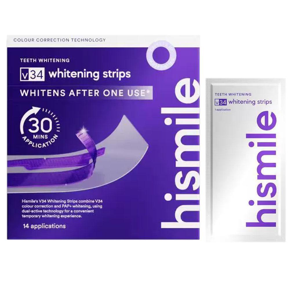 Teeth Whitening Crest - แผ่นฟอกสีฟัน V34 สีม่วง ขจัดคราบพลัค ฟันขาวขึ้น ลดอาการเสียวฟัน