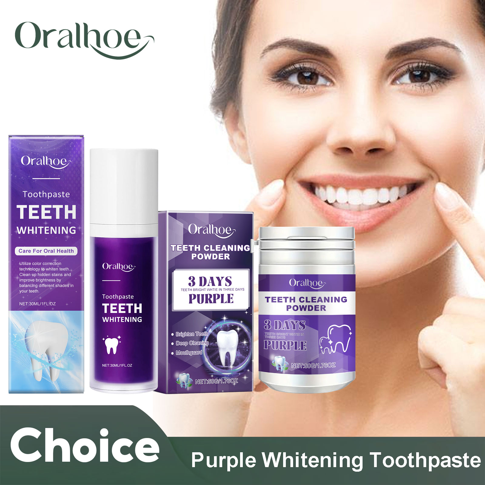 Teeth Whitening Ingredients - สีม่วง Corrector ยาสีฟันไวท์เทนนิ่งทําความสะอาดฟันลึกลดคราบจุลินทรีย์ Breath Freshen 5