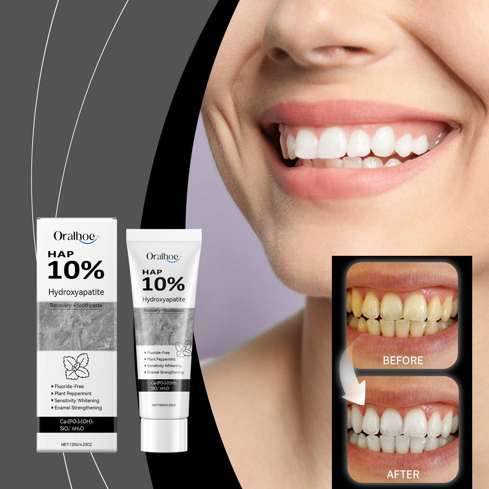 Teeth Whitening Toothpaste - Hydroxyapatite W-ไวท์เทนนิ่งยาสีฟันเคลือบซ่อมสุขอนามัยช่องปากทําความสะอาดคราบ Fresh Breath Brightening ยาสีฟัน