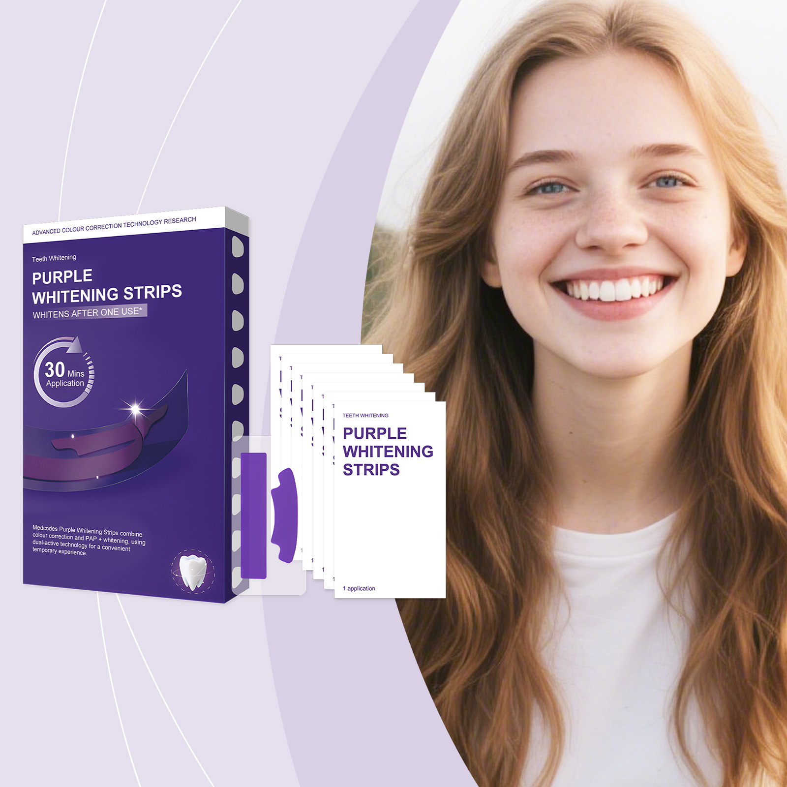 Teeth Whitening Ingredients - แผ่นฟอกฟันขาวสีม่วง สูตรอ่อนโยน ดูแลฟัน สะอาดสดใส ลมหายใจหอมสดชื่น แผ่นฟอกฟันแบบสะดวก