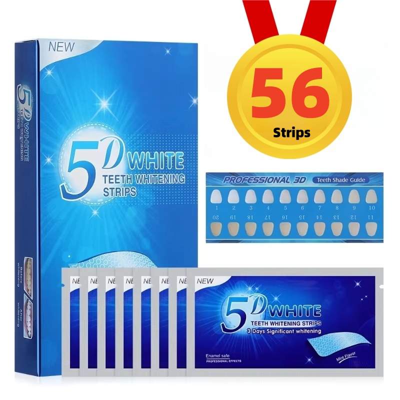 Teeth Whitening Crest - แผ่นเจลขัดฟันขาว5มิติฟอกสีฟัน56แถบทำให้ฟันขาวลบคราบการดูแลสุขอนามัยในช่องปาก (28คู่)