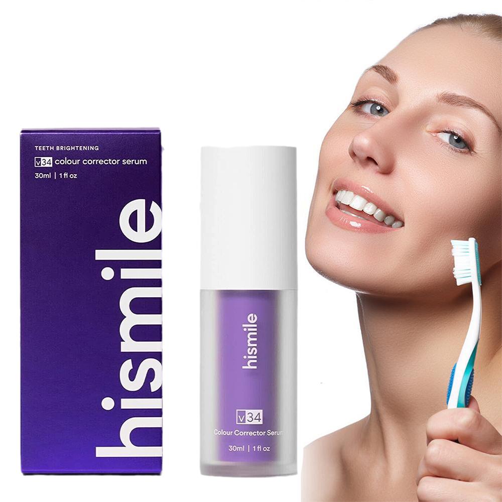 Teeth Whitening Crest - ฮิสไมล์ วี 34 เซรั่มฟอกสีฟันสีม่วง, ฟอร์มูล่าปรับสีฟันให้กระจ่างใส, การดูแลช่องปากแบบอ่อนโยนเพื่อรอยยิ้มที่สดใสยิ่งขึ้น