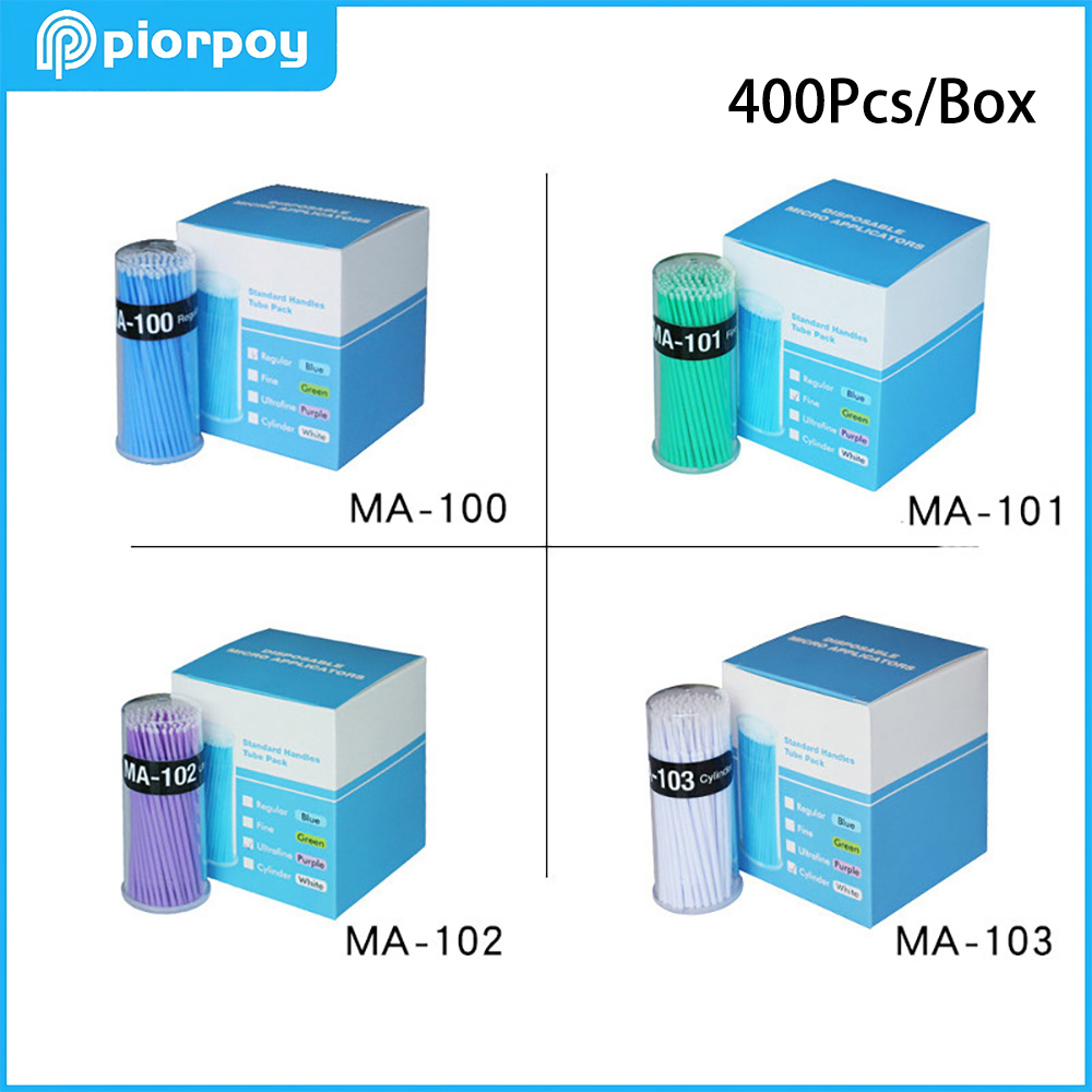 Whitening Teeth Dentist - PIORPOY 400 ชิ้น/กล่อง แปรงไมโครสำหรับงานทันตกรรม ไมโครแอพพลิเคเตอร์แบบใช้แล้วทิ้ง ด้ามยาวงอได้