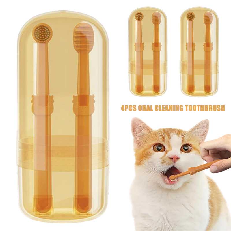 Teeth Whitening Toothpaste - แปรงสีฟันซิลิโคนสำหรับสุนัขและแมว ชุดดูแลช่องปาก แปรงสีฟันลูกสุนัข ยาสีฟัน ชุดทำความสะอาดฟัน อุปกรณ์สำหรับสัตว์เลี้ยง