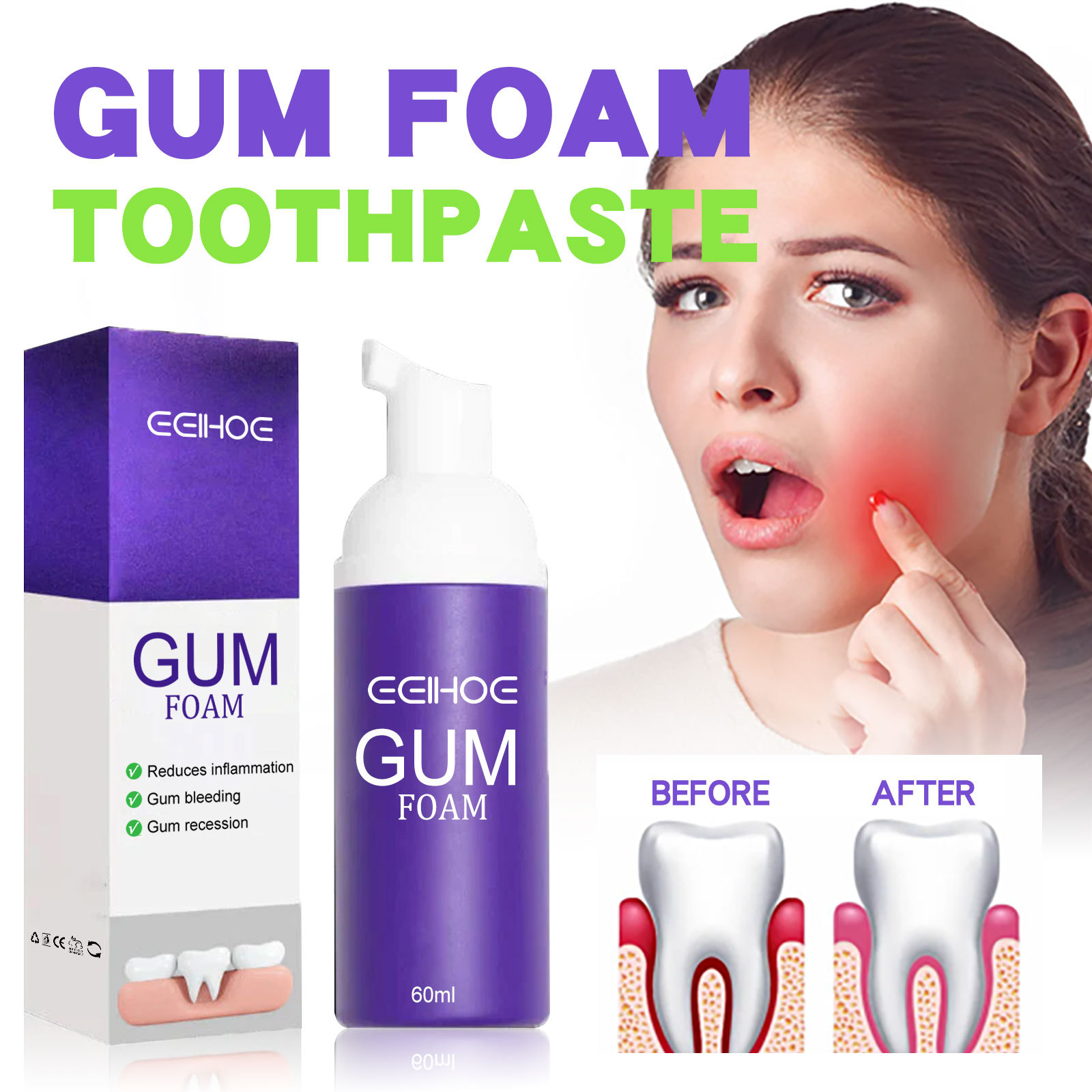 Teeth Whitening Crest - 60ml ฟันไวท์เทนนิ่งมูส V34 ทําความสะอาดฟันยาสีฟันไวท์เทนนิ่งฟันเหลืองขจัดคราบฟันทําความสะอาดช่องปากสุขอนามัย
