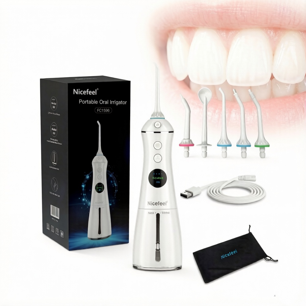 Water Flosser Cordless - เครื่องทำความสะอาดฟันแบบพกพาไร้สายพร้อมหน้าจอ LCD อัจฉริยะและถังเก็บน้ำขนาด 300 มล. อุปกรณ์ทำความสะอาดฟันไฟฟ้า
