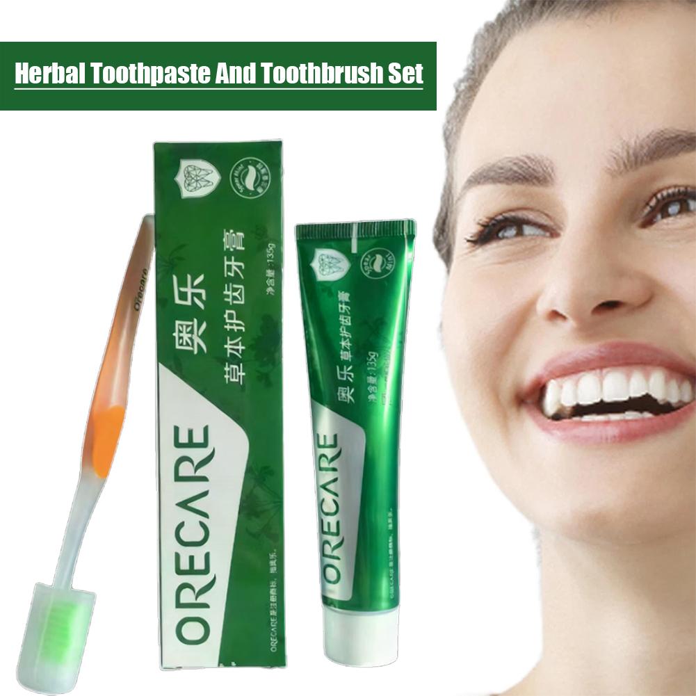 Teeth Whitening Toothpaste - ยาสีฟันสมุนไพร รสรอยบอส มิ้นท์ พร้อมแปรงสีฟันฟรี มูสทำความสะอาดฟันขาว ขจัดคราบ