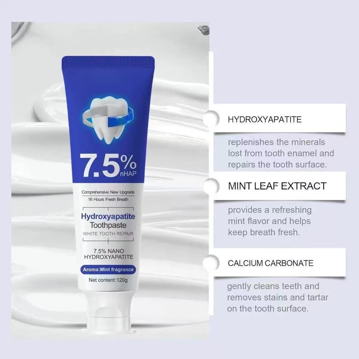 7.5%นาโนไฮดรอกซีอะพาไทต์ยาสีฟั - Teeth Whitening Cream บทวิจารณ์และราคา